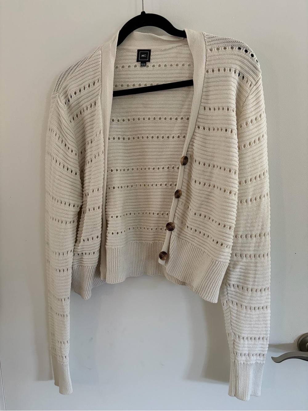 Cropped Open-Knit Cardigan Sweater - Cream